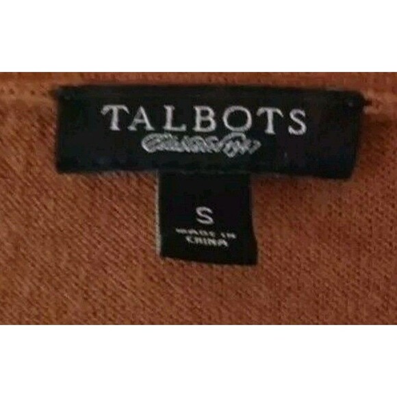 2 Talbots Sweater Size S Ruffle Trim Button Bronze/Green Cotton/Wool Blend - Picture 4 of 14